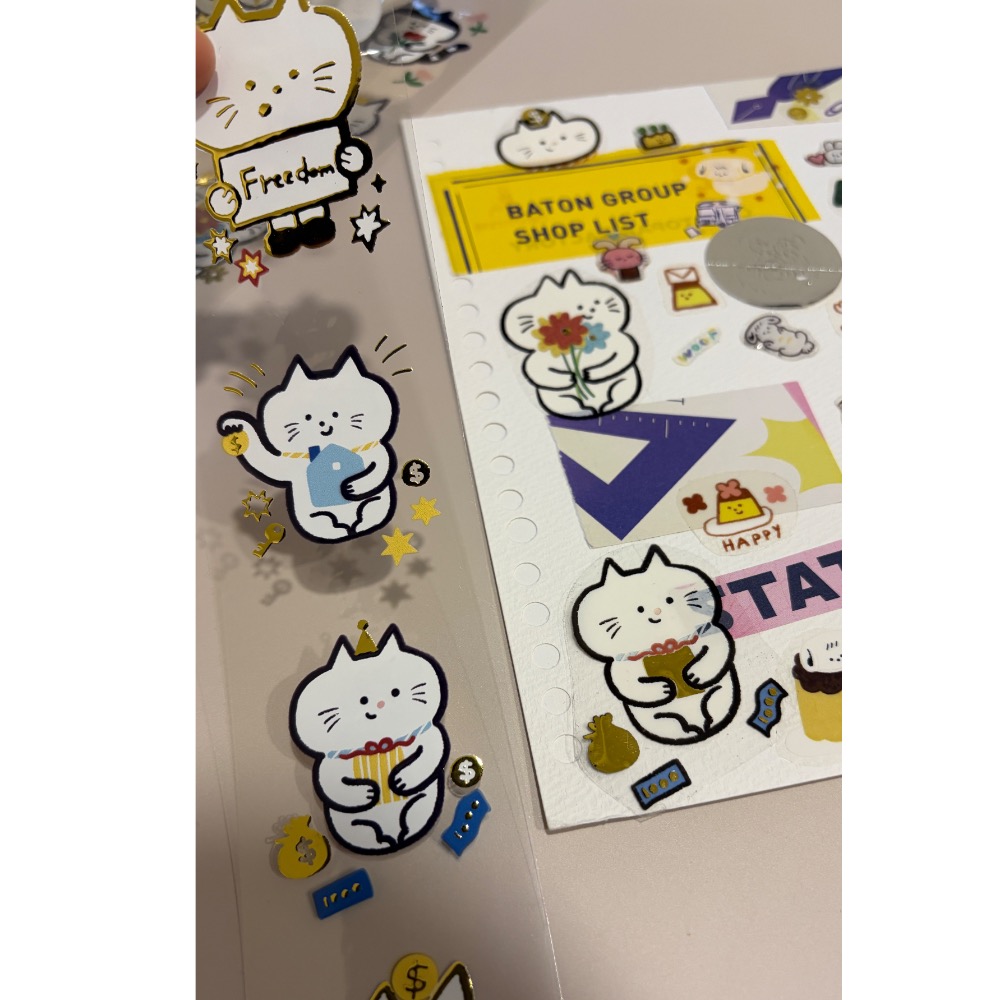 新改版 招財貓燙金Maneki Neko  PET膠帶透明亮面 循環100cm 共5m 自由剪貼-細節圖3