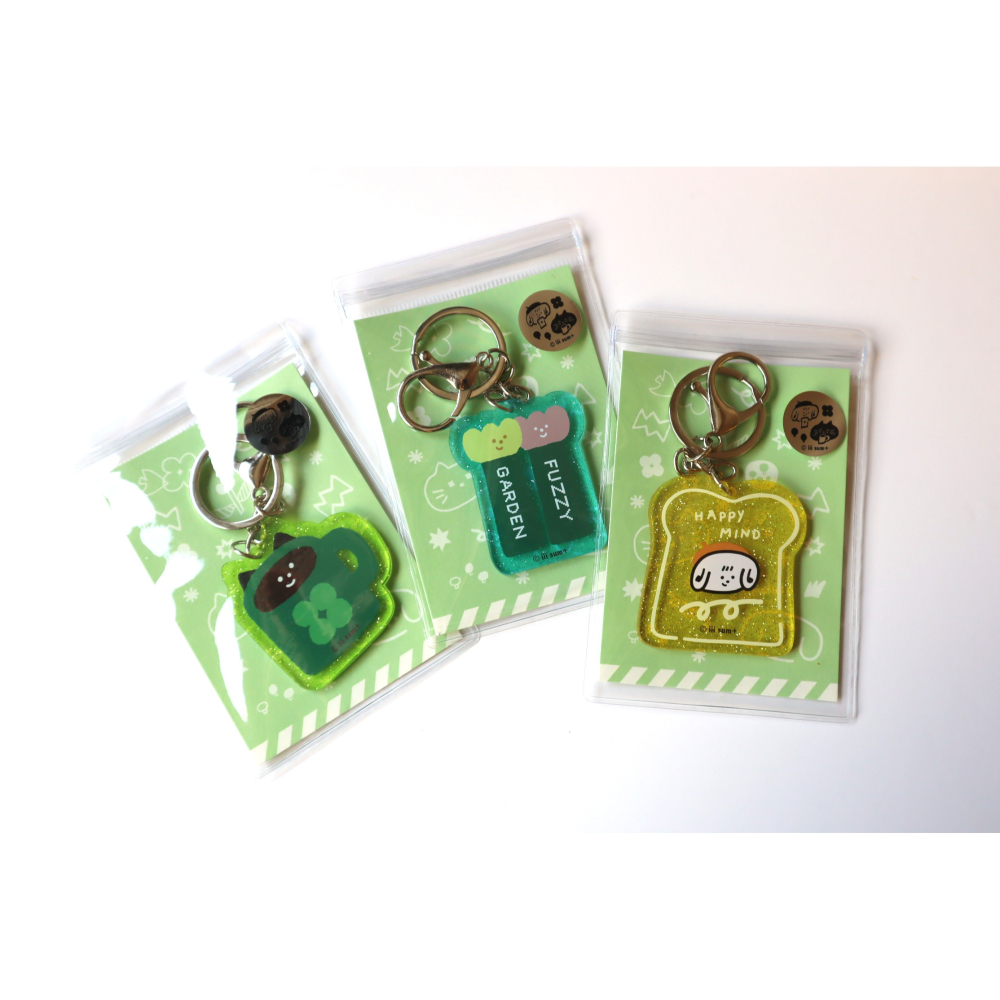 半透閃閃鑰匙圈 三個圖案 咖啡貓 快樂花 吐司kobe-細節圖2