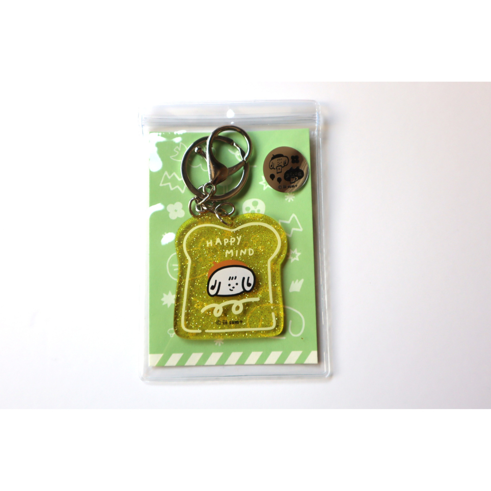 半透閃閃鑰匙圈 三個圖案 咖啡貓 快樂花 吐司kobe-細節圖3