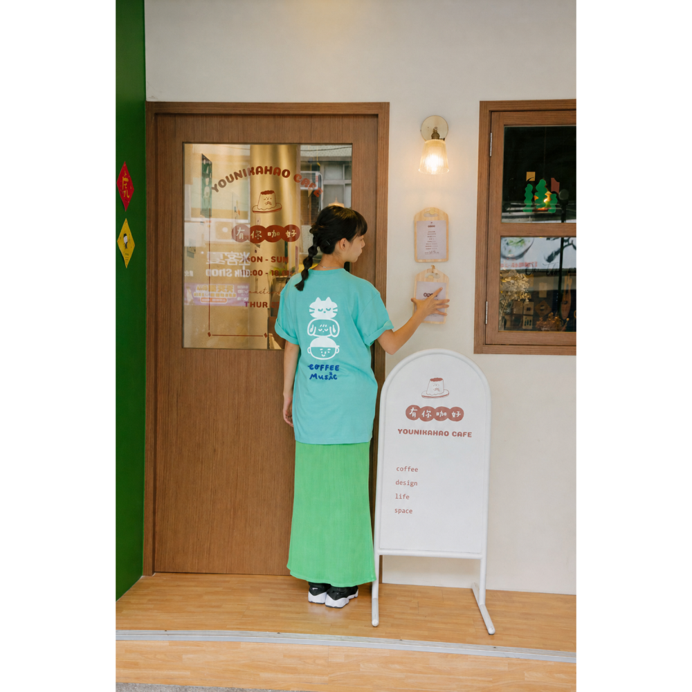 疊疊樂 Coffee Music  薄荷綠 mint 雙面圖案 T-shirt UA純棉中性版-細節圖2