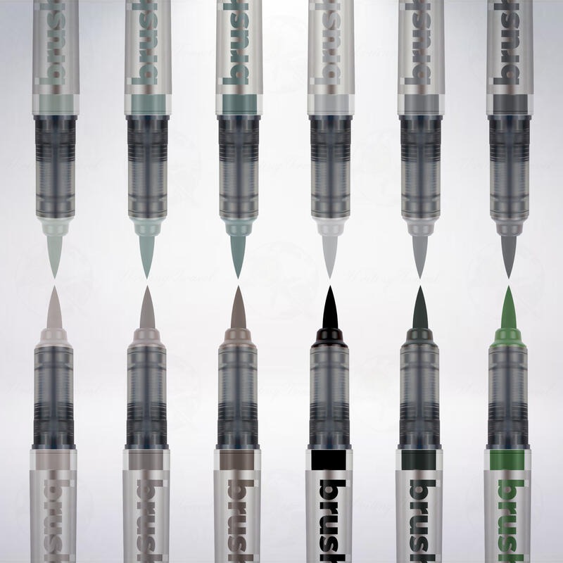 波蘭 Karin BrushmarkerPRO 12色「 灰色系列」軟筆刷麥克筆組-細節圖3