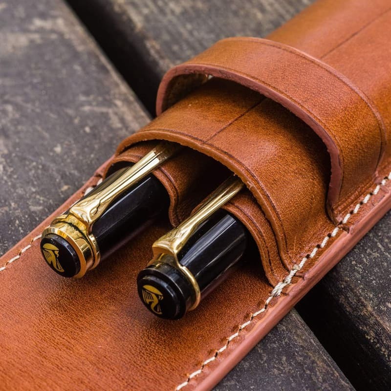 土耳其  蓋倫皮革 GALEN LEATHER 2支入「深棕色」上掀式筆袋-細節圖2