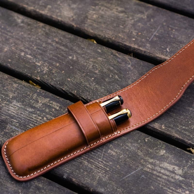 土耳其  蓋倫皮革 GALEN LEATHER 2支入上掀式筆袋: 深棕色-細節圖3