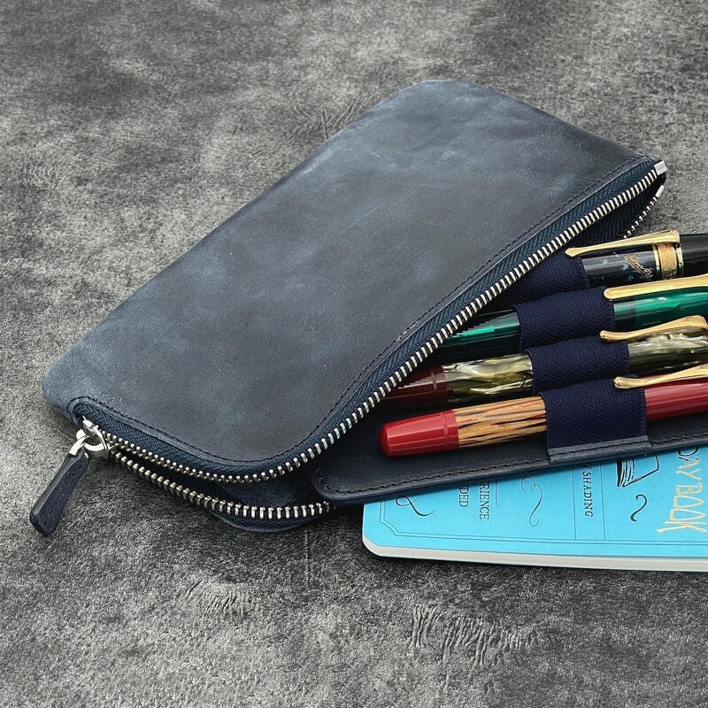 土耳其 蓋倫皮革 GALEN LEATHER 4支入分離式拉鍊筆袋: 瘋馬皮海軍藍-細節圖2
