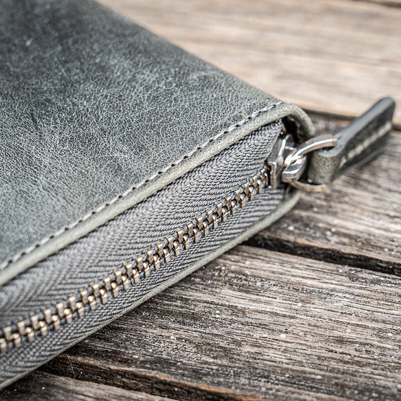 土耳其 蓋倫皮革 GALEN LEATHER 3支入拉鍊式二用筆袋: 瘋馬皮煙灰-細節圖4