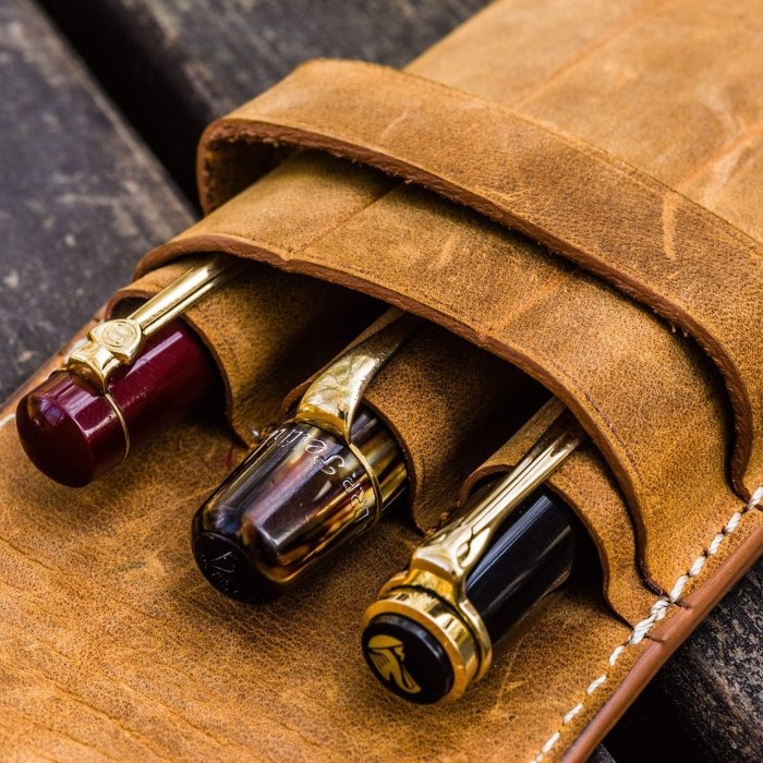 土耳其 蓋倫皮革 GALEN LEATHER 3支入上掀式筆袋: 淺棕色-細節圖3