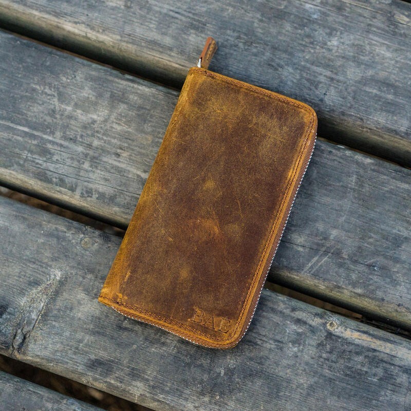 土耳其 蓋倫皮革 GALEN LEATHER 3支入拉鍊式二用筆袋: 瘋馬皮棕-細節圖2