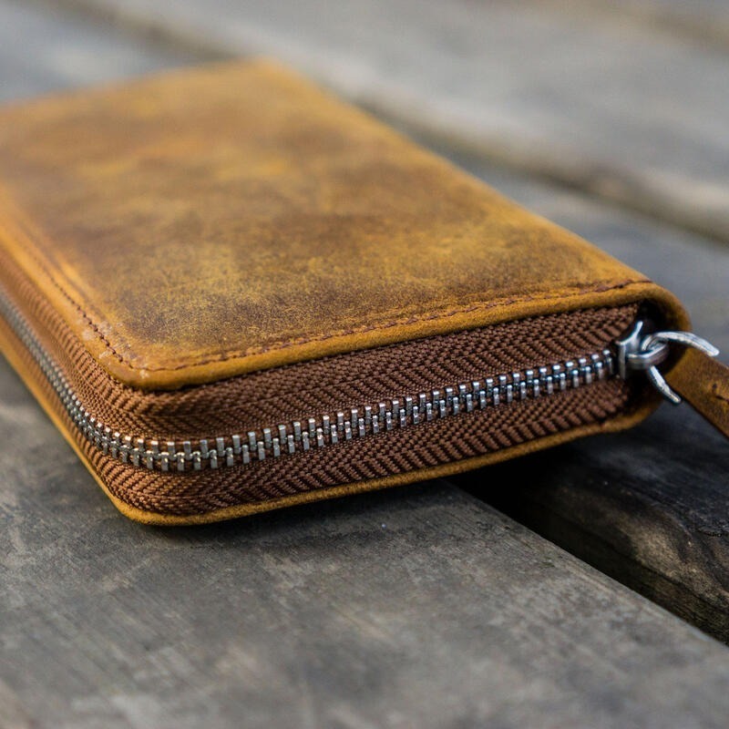 土耳其 蓋倫皮革 GALEN LEATHER 3支入拉鍊式二用筆袋: 瘋馬皮棕-細節圖3