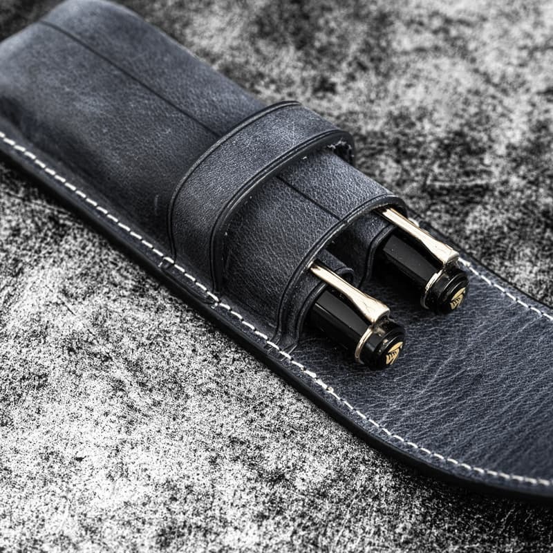 土耳其 蓋倫皮革 GALEN LEATHER 2支入上掀式筆袋: 海軍藍-細節圖2