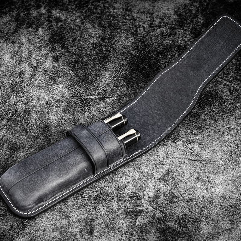 土耳其 蓋倫皮革 GALEN LEATHER 2支入上掀式筆袋: 海軍藍-細節圖3