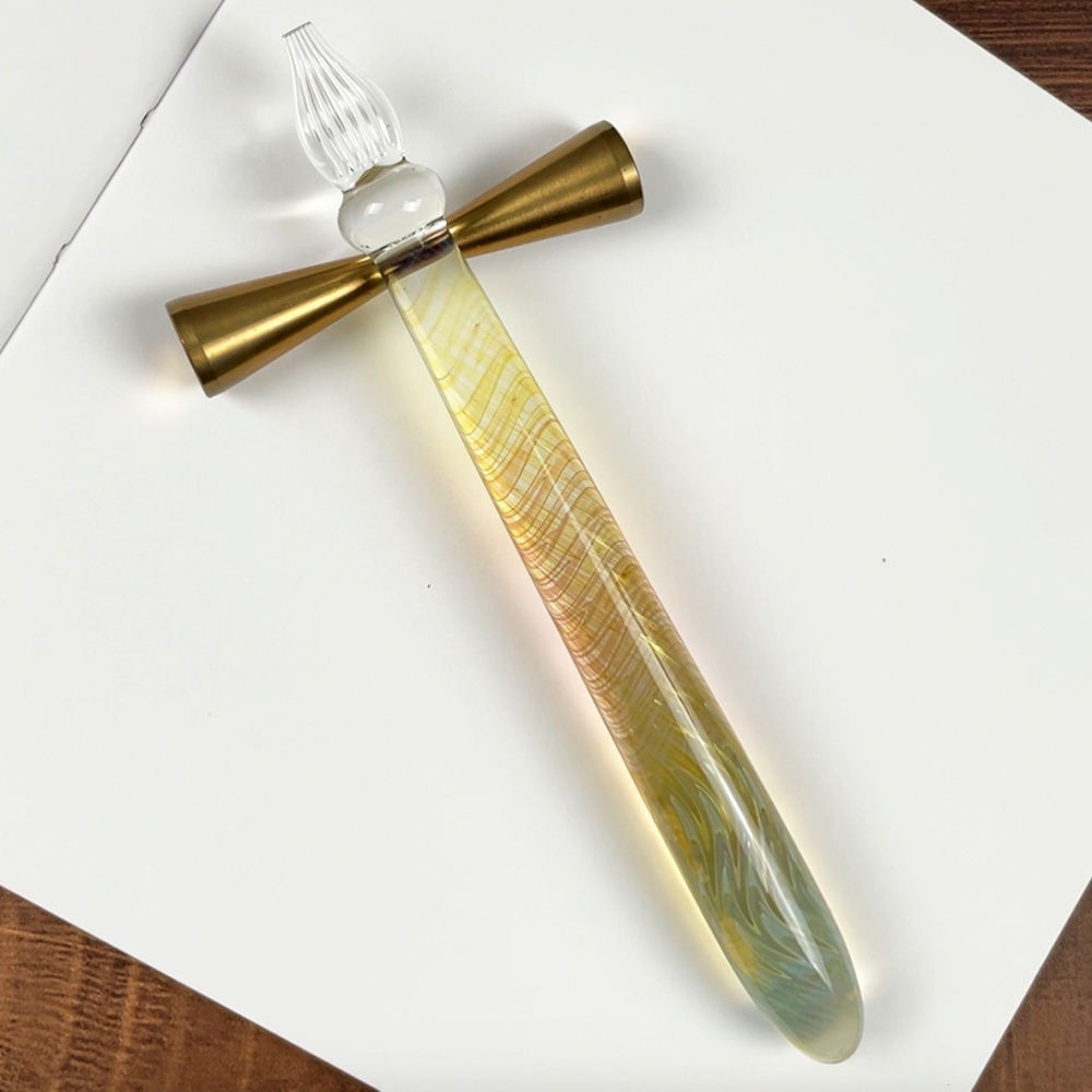 日本 Hanabi Gold&Sliver Feathered 金銀羽毛書法筆尖玻璃筆-細節圖2