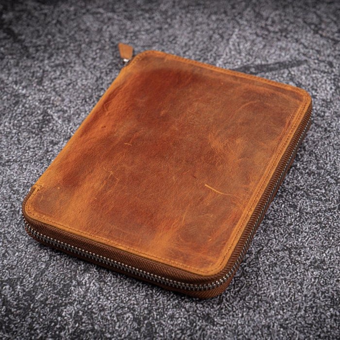土耳其 蓋倫皮革 GALEN LEATHER 10支入&A5筆記本 拉鍊式兩用筆袋: 瘋馬皮棕-細節圖6