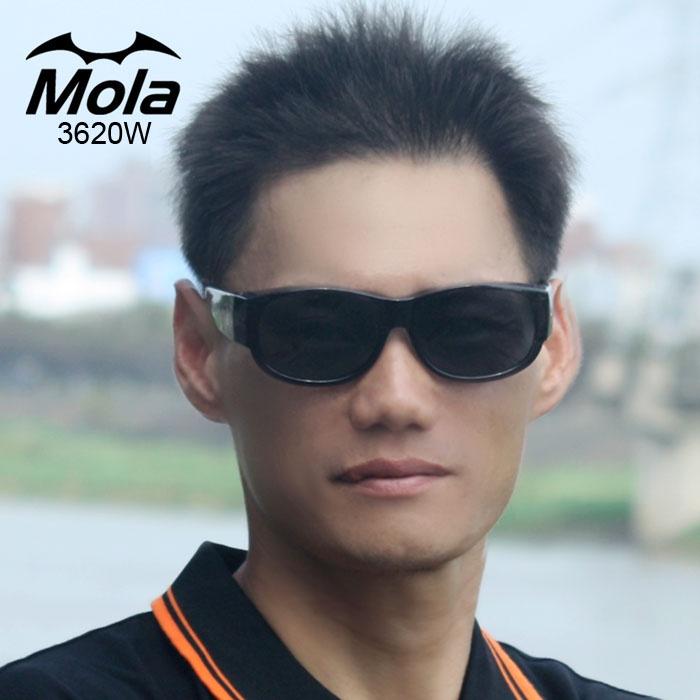 MOLA摩拉近視太陽眼鏡推薦 外掛偏光套鏡 開車 UV400 黑框 男女 灰片 3620Wbg-細節圖2