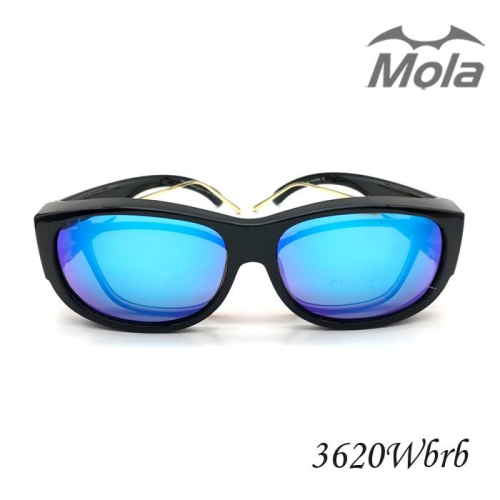 MOLA摩拉前掛式偏光太陽眼鏡 套鏡 冰藍彩色多層膜 男女一般臉型 近視可戴-3620Wbrb