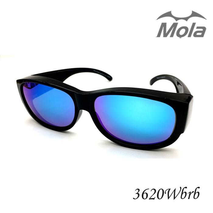 MOLA摩拉前掛式偏光太陽眼鏡 套鏡 冰藍彩色多層膜 男女一般臉型 近視可戴-3620Wbrb-細節圖2