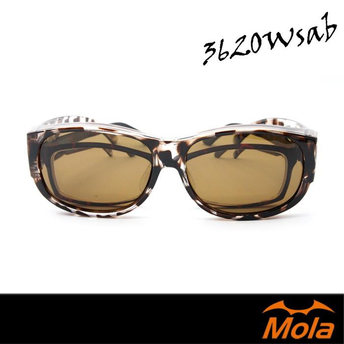 MOLA 摩拉近視可戴外掛式偏光太陽眼鏡 UV400 防紫外線 茶色 套鏡 男女 時尚 3620Wsab-細節圖2