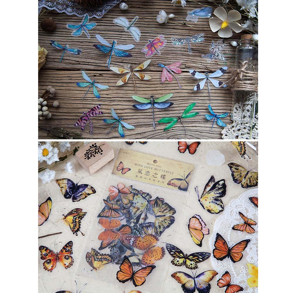 日日玩髮　翅膀標本師系列貼紙40張入8款 PET蝴蝶貼紙蜻蜓貼紙 DIY貼畫筆記本日記本裝飾貼紙 標籤貼紙-細節圖3