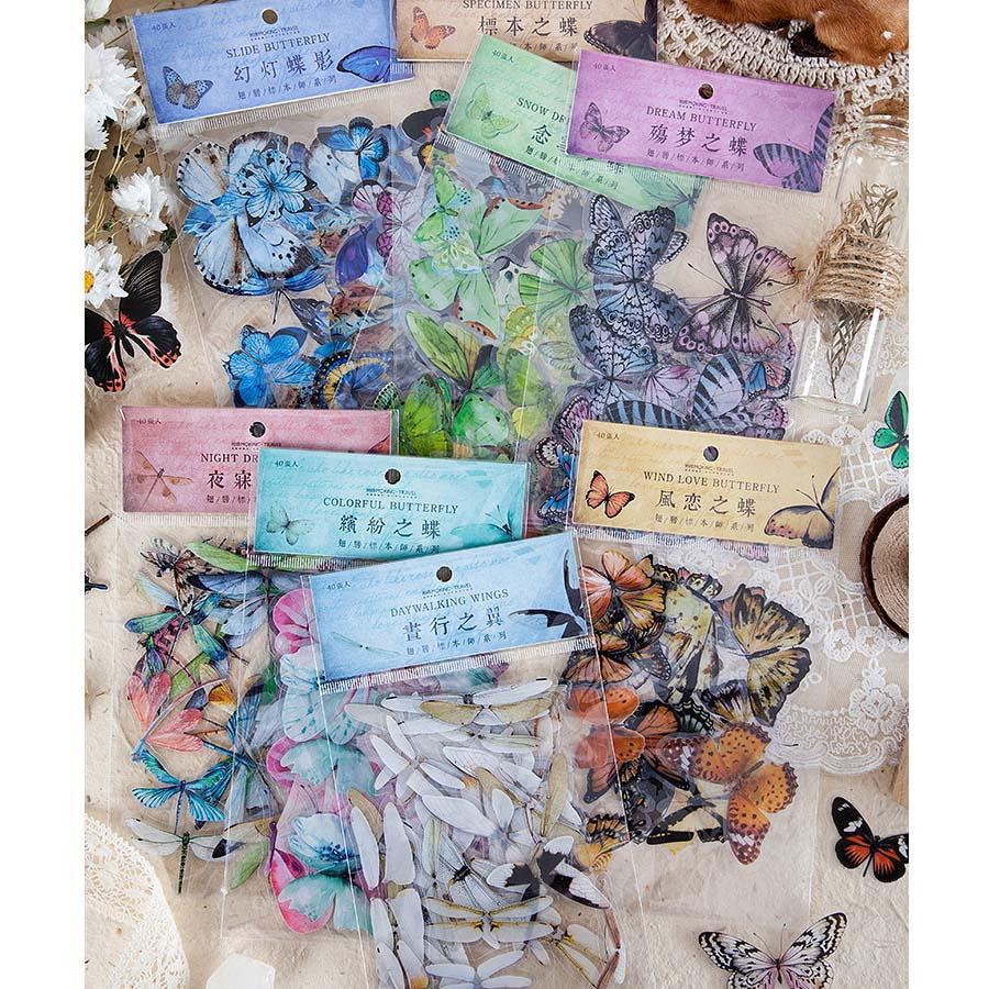 日日玩髮　翅膀標本師系列貼紙40張入8款 PET蝴蝶貼紙蜻蜓貼紙 DIY貼畫筆記本日記本裝飾貼紙 標籤貼紙-細節圖5