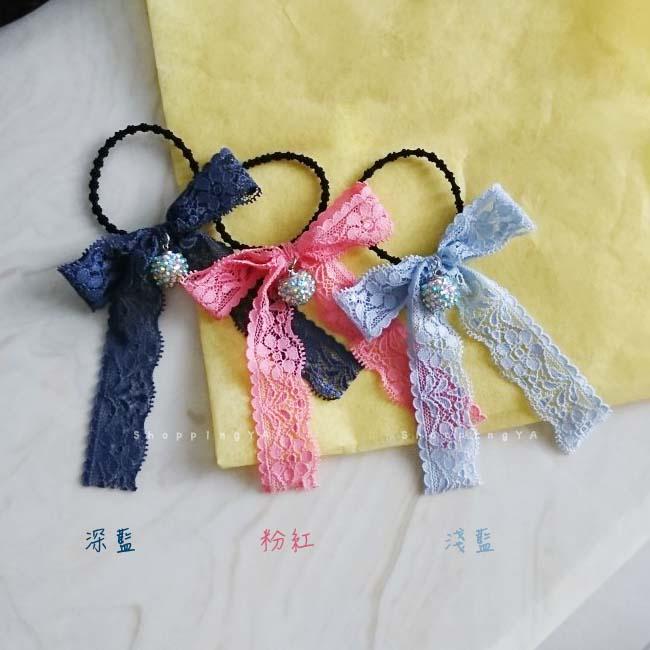 日日玩髮　蕾絲蝴蝶結水鑽髮圈 日系森林系髮飾 韓版時尚造型甜美氣質可愛質感髮圈髮束OL愛用頭飾生日禮物聖誕禮物情人節禮物-細節圖3