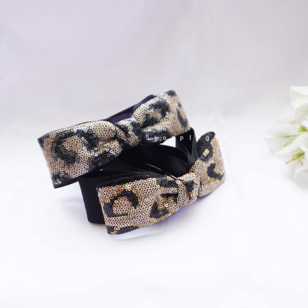 日日玩髮　韓系豹紋亮片緞帶多層蝴蝶結馬尾夾 日系森林系髮飾 時尚優雅個性豹紋文青氣質多層次OL馬尾抓夾香蕉夾髮夾生日禮物-細節圖4