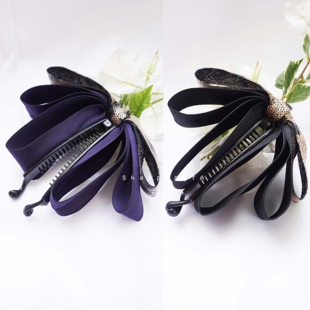 日日玩髮　韓系豹紋亮片緞帶多層蝴蝶結馬尾夾 日系森林系髮飾 時尚優雅個性豹紋文青氣質多層次OL馬尾抓夾香蕉夾髮夾生日禮物-細節圖5