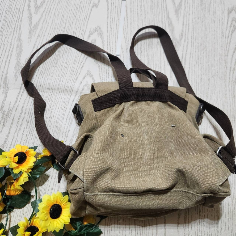 【sigmanet家庭百貨】九成八新女用卡其色布料後背包-細節圖2