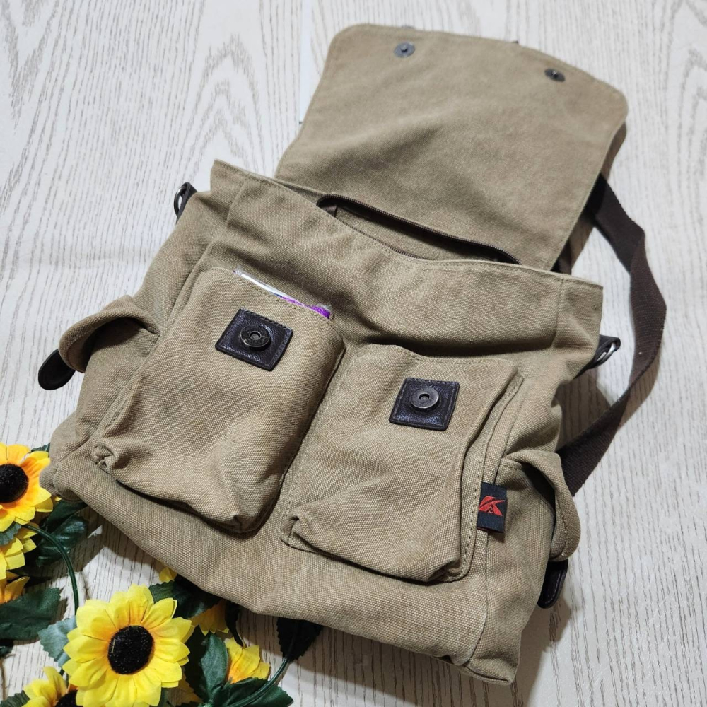 【sigmanet家庭百貨】九成八新女用卡其色布料後背包-細節圖3