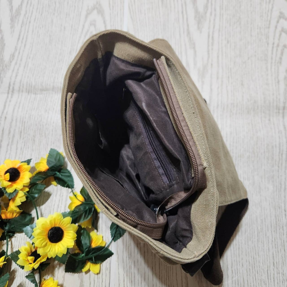 【sigmanet家庭百貨】九成八新女用卡其色布料後背包-細節圖4
