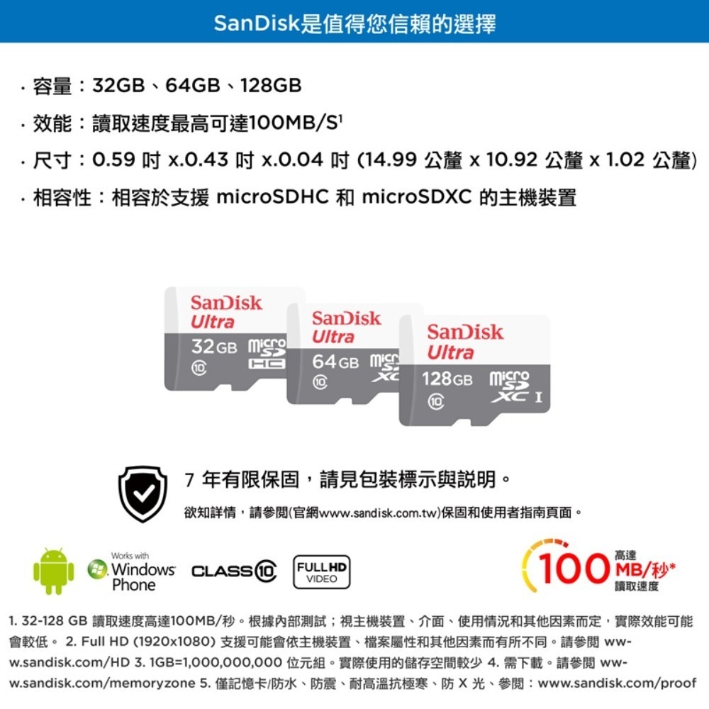 【台灣公司貨】SanDisk C10 128G/64G/32G/ 16G microSD TF 小米攝影機 監視器記憶卡-細節圖10