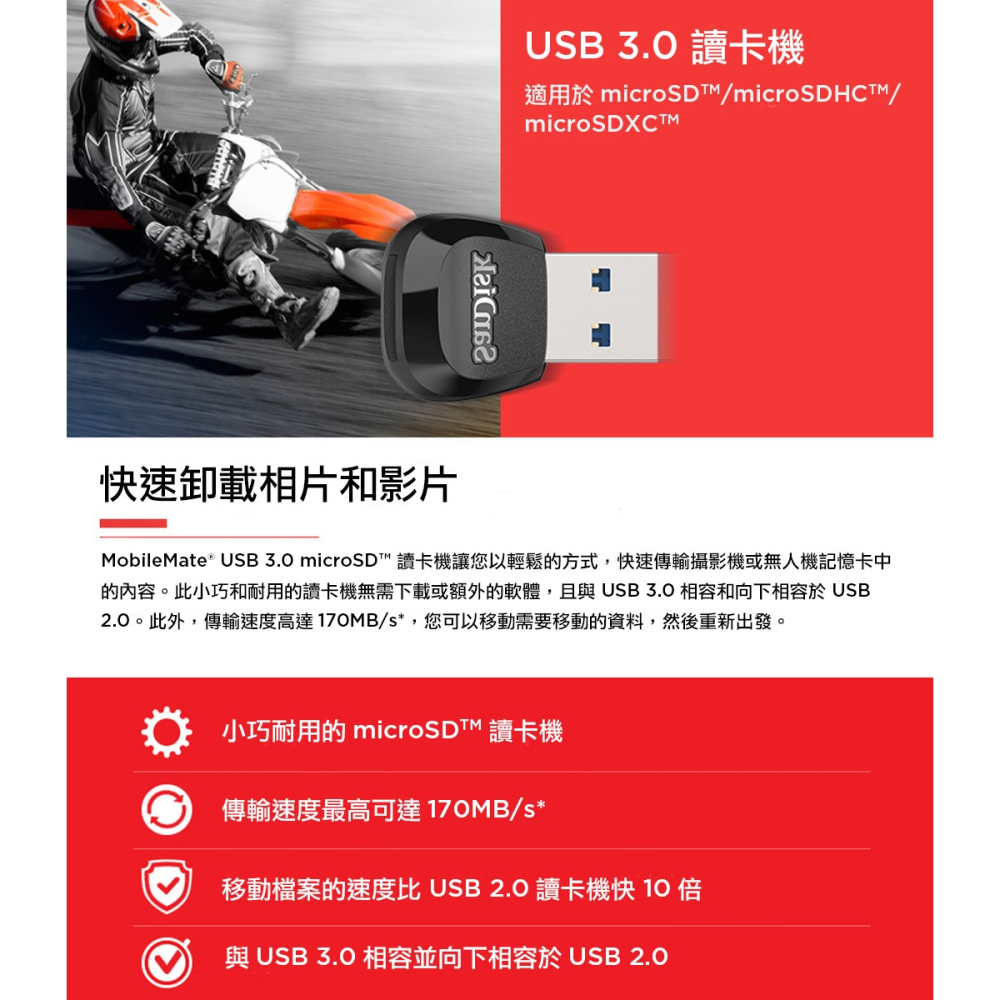 【公司貨】SanDisk MobileMate USB3.0 microSD /MicroSDXC 讀卡機 170MB-細節圖2