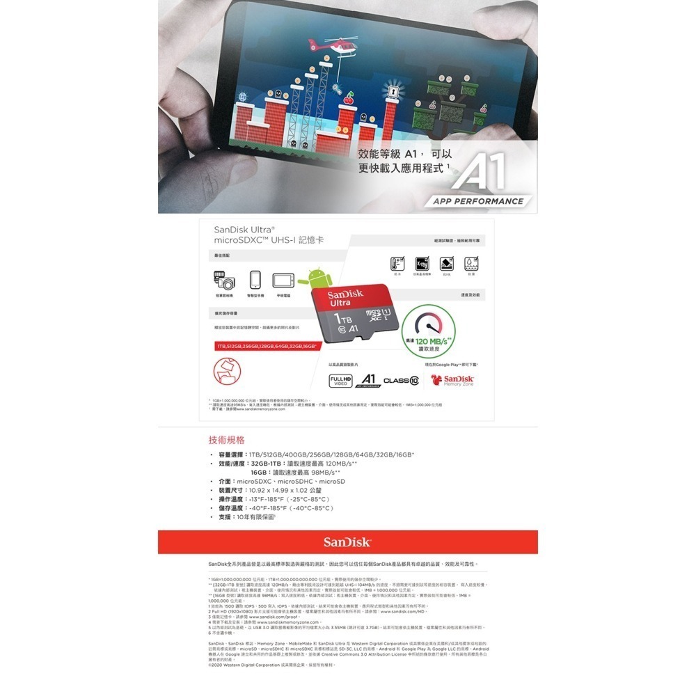 SanDisk Ultra MicroSD 128G 256G 512G 1TB U1 A1 高速記憶卡-細節圖3