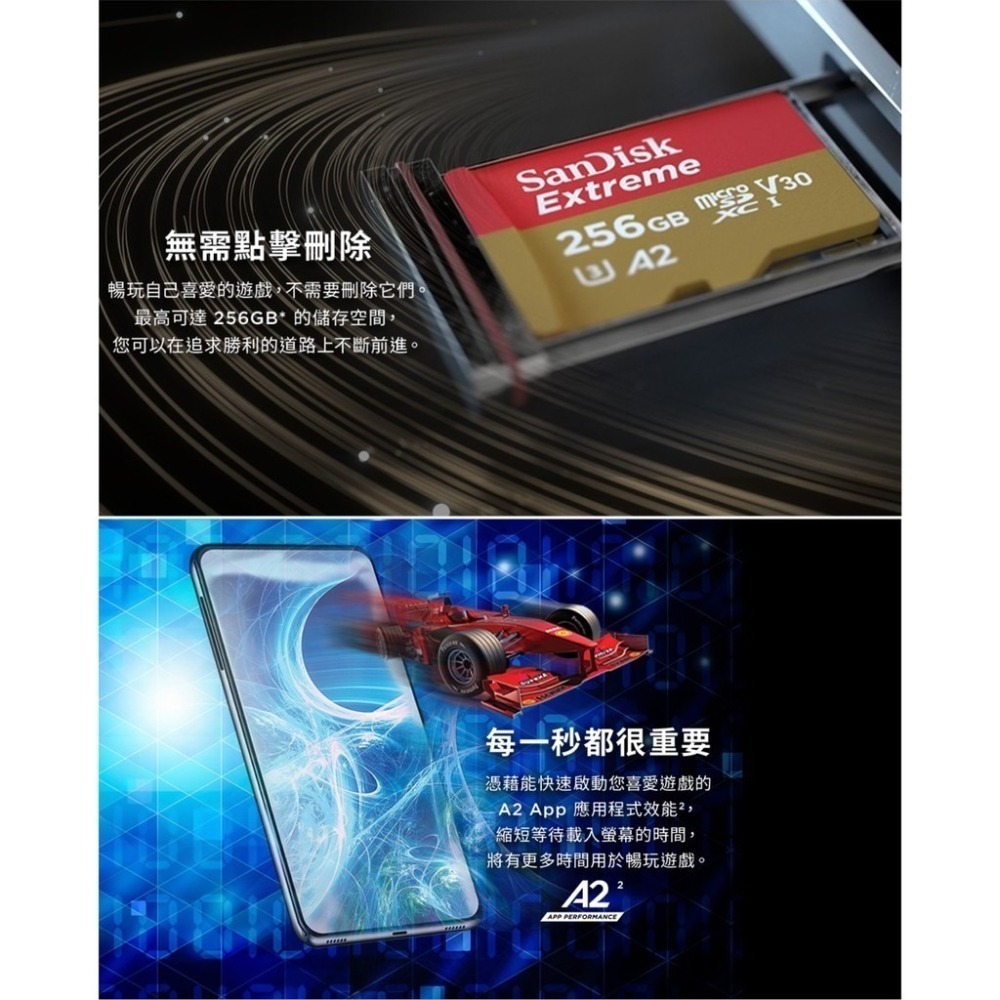 【台灣公司貨】SanDisk Extrem MicroSD 256G 256GB U3 A2手機行車紀錄器 高速記憶卡-細節圖5