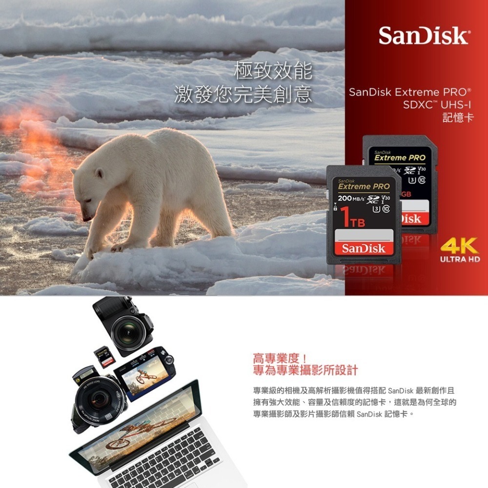 SanDisk 32G/64G/128G/256G Extreme Pro SD/SDXC 相機卡-細節圖3