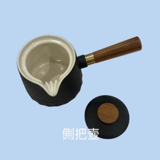 黑陶日式茶具 / 側把壺 / 木柄茶杯 / 濾茶座 / 茶葉罐-細節圖2