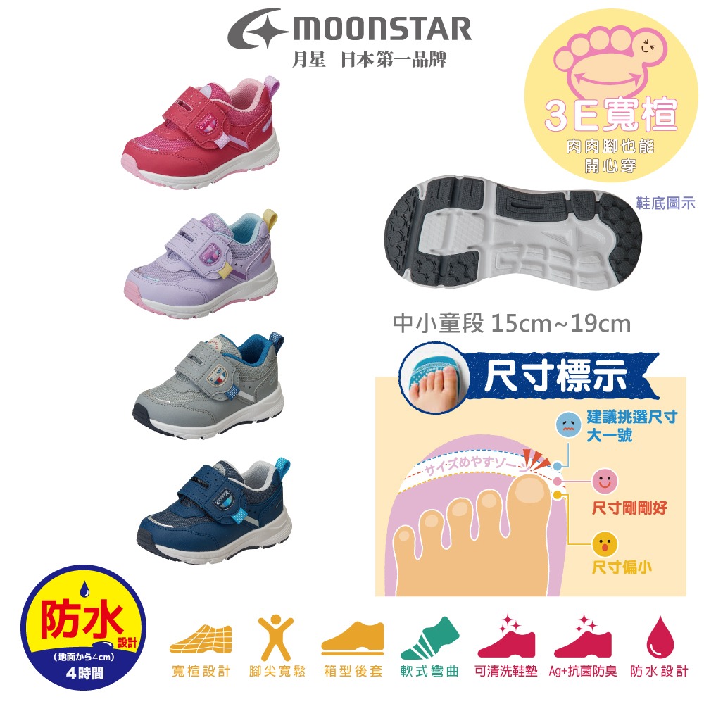 【日本月星Moonstar機能童鞋】防水速乾鞋 /3E防水4cm4hr系列/4色任選(中小童段)15-21cm-細節圖3