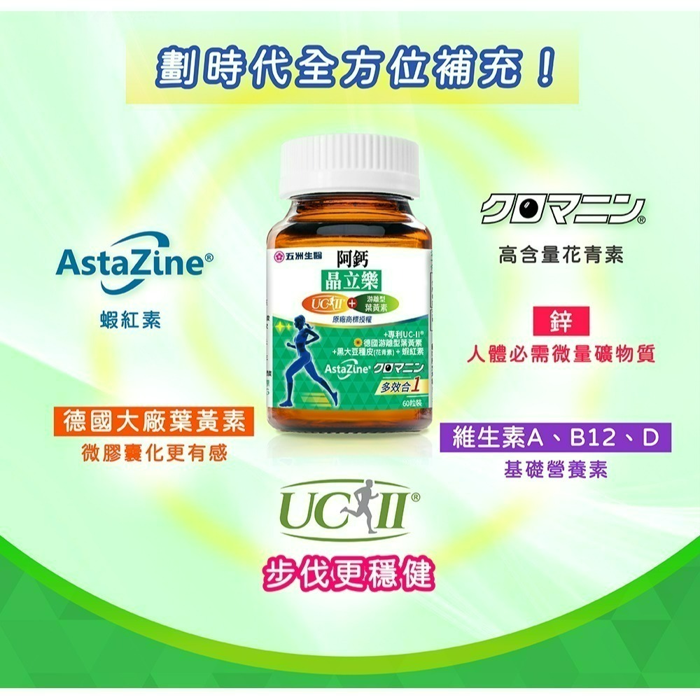 【五洲生醫】阿鈣晶立樂膠囊 ( 德國頂級葉黃素+美國專利UC-ll ) _1瓶(月保養)、3瓶(季保養)-細節圖2