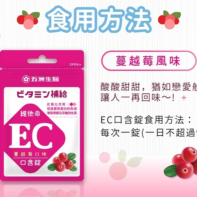 【五洲生醫】蔓越莓EC口含錠(維他命🄴+維他命🄲) 夾鏈包_1盒、3盒-細節圖10