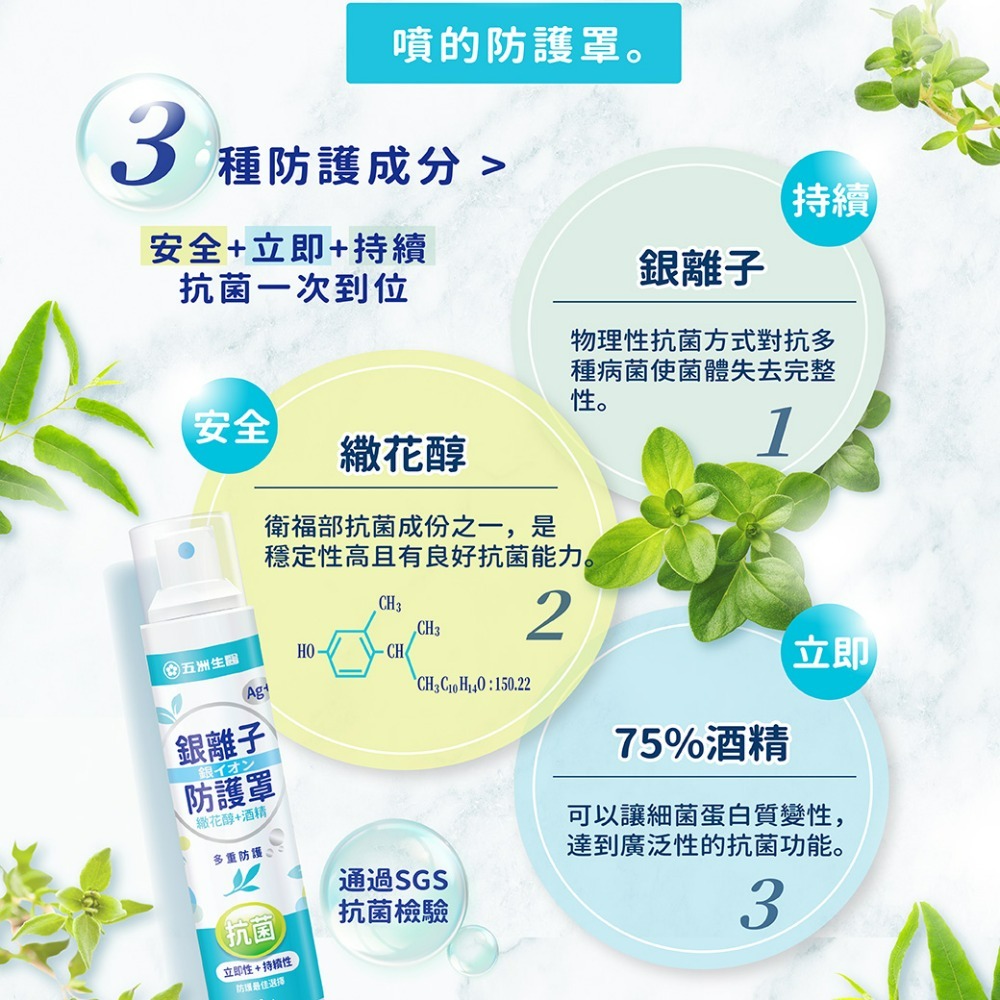 【五洲生醫】Ag+銀離子防護罩抗菌噴霧 ( 尤加利精油 ) 1瓶、3瓶、5瓶-細節圖2