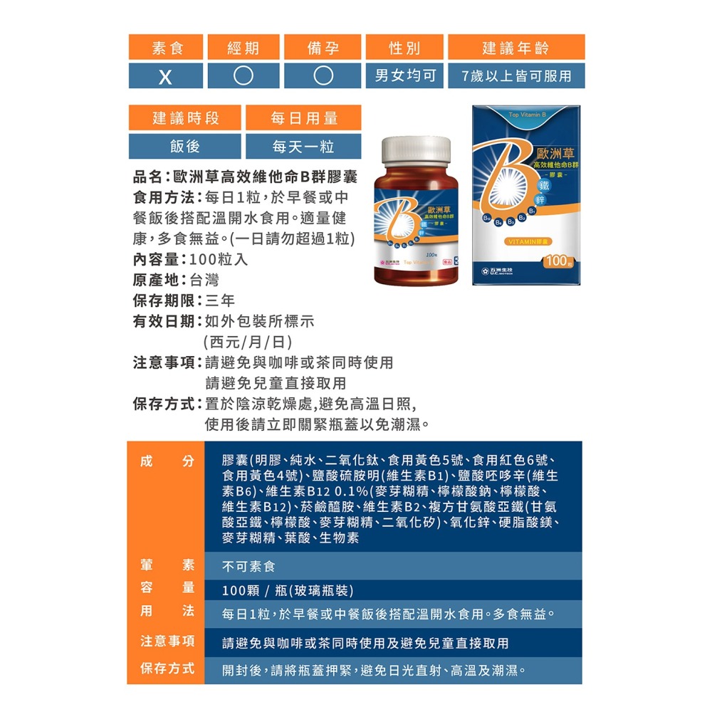 【五洲生技】歐洲草高效維他命B群膠囊 | 30粒、100粒-細節圖5