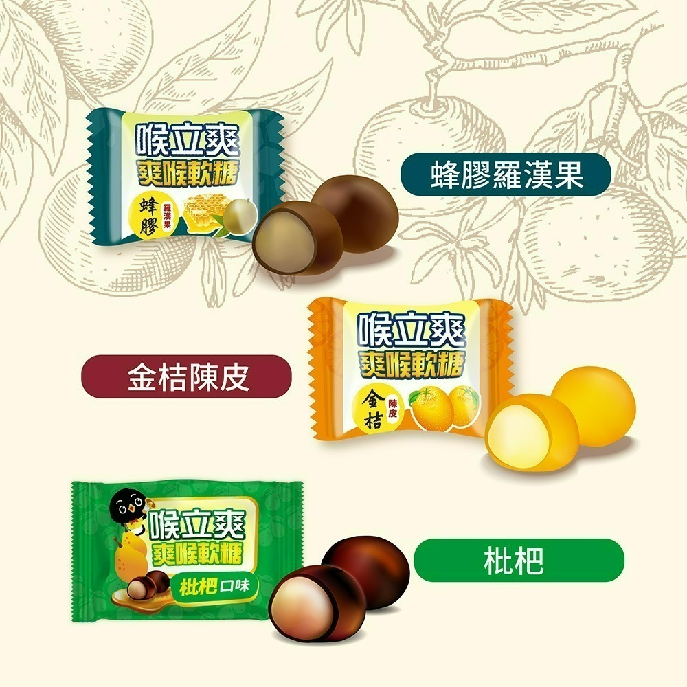 【喉立爽】 爽喉軟糖_歡暢桶 (枇杷、蜂膠羅漢果、金桔陳皮、素食枇杷+素食蜂膠八仙果) 3桶、6桶 (箱購)-細節圖3