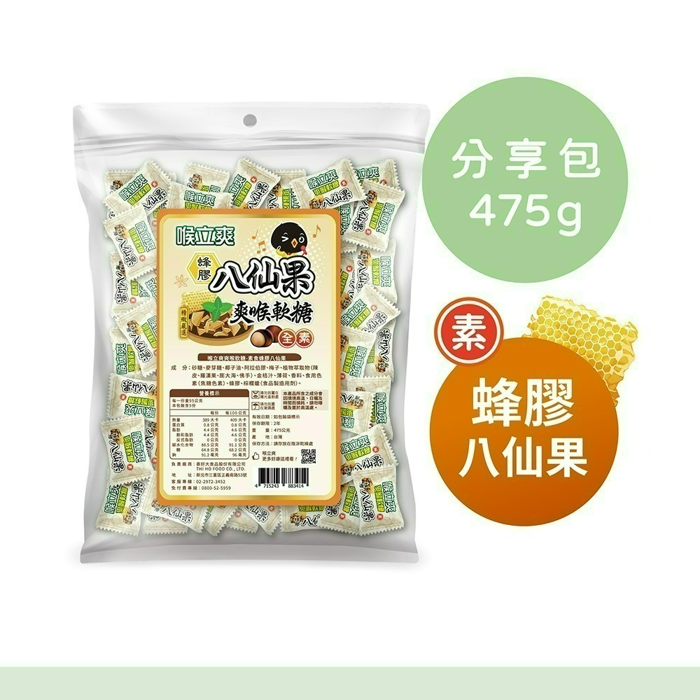 【喉立爽】爽喉軟糖_大容量環保分享包_2種口味 (枇杷、素食蜂膠八仙果) 475g/包-細節圖3