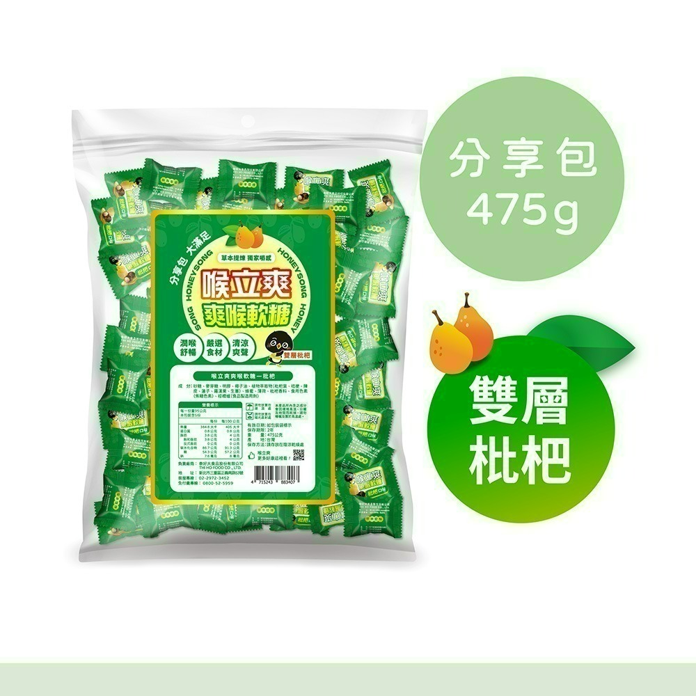 【限時購】喉立爽 爽喉軟糖_大容量環保分享包_2種口味 (枇杷、素食蜂膠八仙果) 475g/包-細節圖2