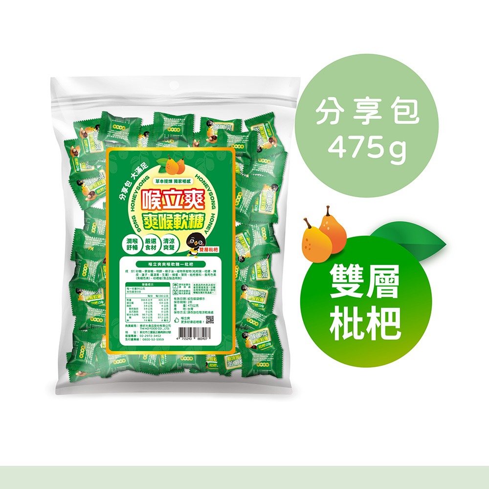 【喉立爽】爽喉軟糖_大容量環保分享包 475g/包 (枇杷口味) 2包、4包、6包、8包(箱購)-細節圖2
