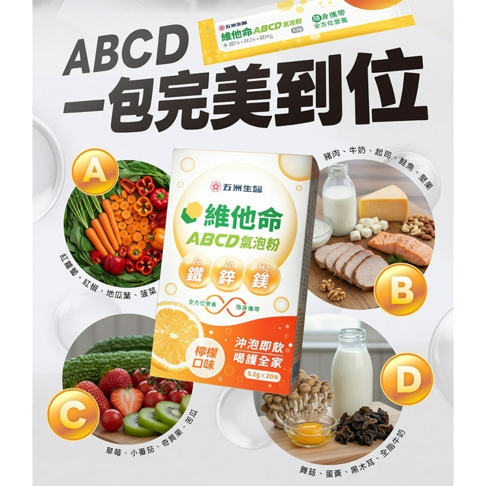 【五洲生醫】維他命ABCD氣泡粉_檸檬口味 20包/盒-細節圖7