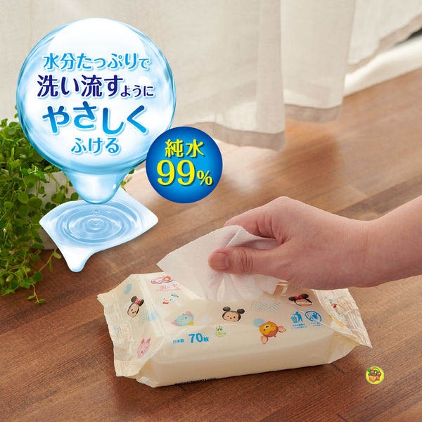 【JPGO】日本製 大王 99%純水 嬰兒親膚濕紙巾 70枚X12包 無香味~Tsum Tsum-細節圖2