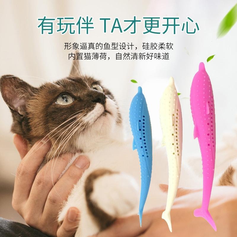 🔥在台現貨.附發票.快速出貨🔥小海豚貓咪啃咬磨牙刷牙玩具 附薄荷草 寵物磨牙 貓薄荷玩具 貓咪磨牙-細節圖6