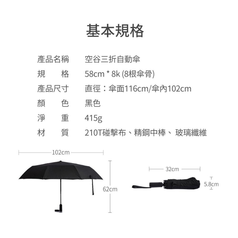 KongGu 空谷三折正向自動傘【台灣出貨】三折傘 摺疊傘 折疊傘 太陽傘 雨傘 正向傘 晴雨傘 自動傘 小米有品-細節圖10
