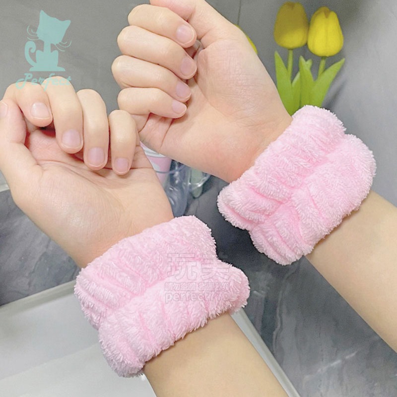 洗臉手腕帶 洗臉髮帶 珊瑚絨手腕帶 洗手 吸水洗手腕帶 吸水手腕帶 手腕帶 洗漱腕帶 吸水洗手護腕 玩美 771635-細節圖8