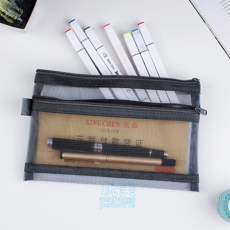 雙層筆袋 雙層網紗筆袋 透明網紗筆袋 網紗筆袋 鉛筆盒 鉛筆袋 文具 筆袋 鉛筆盒 尼龍筆袋 玩美 771343-細節圖10
