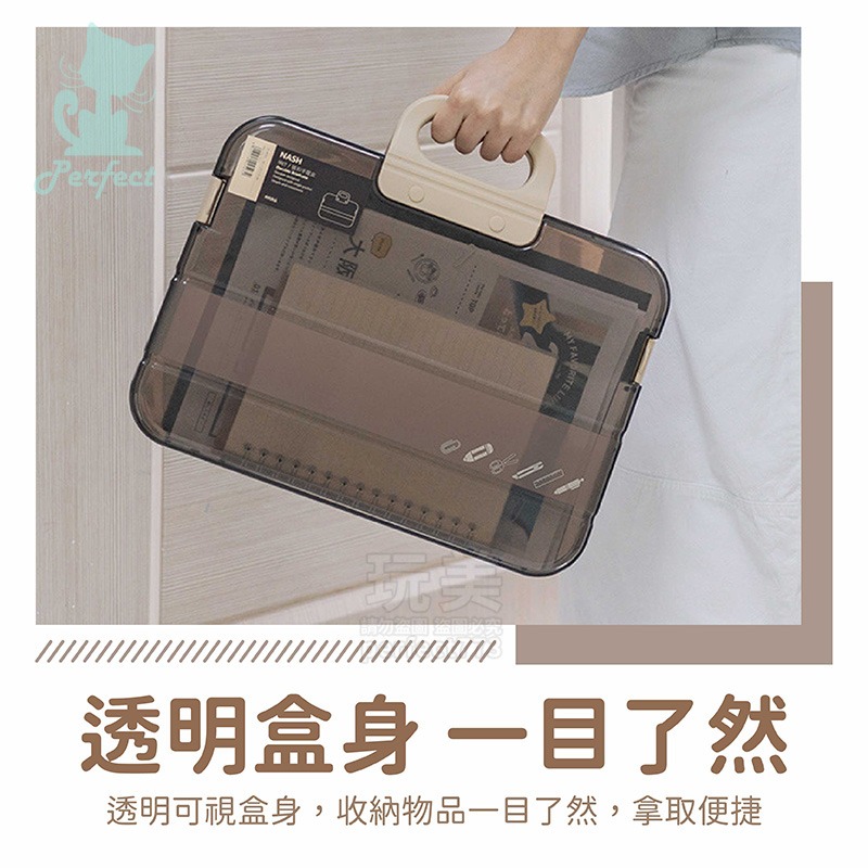 文件資料盒 透明收納盒 A4檔案盒 手提文件盒 收據收納盒 紙張收納 文件收納 試卷收納 玩美 77800-細節圖6